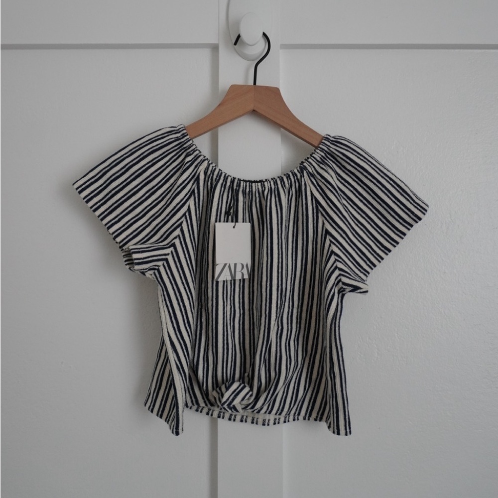 Zara Navy and White Striped Top